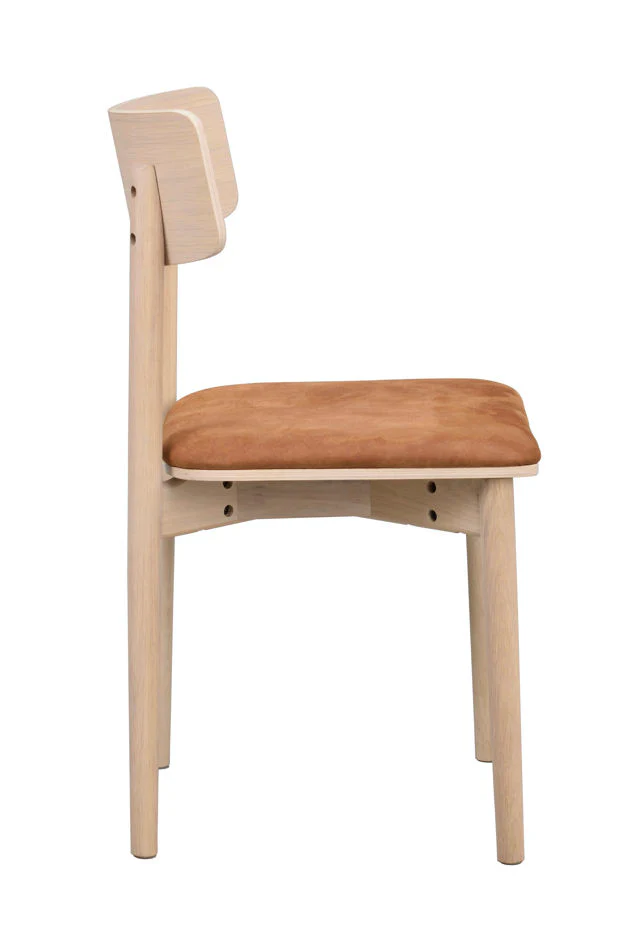 Wolcott stol vitpigmenterad ek/brun läder-textil - Bild 5